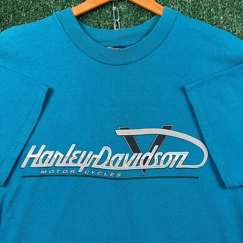VTG Harley-Davidson T Shirt Mens XL Teal Biloxi MS Big Boy Toys Graphic USA 90s